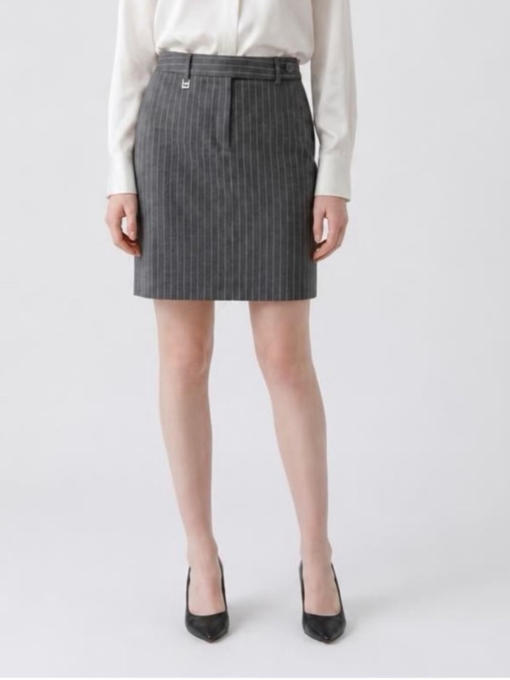 Michael Kors sz 8 Charcoal Gray Pinstripe Skirt wool blend classic academia prep